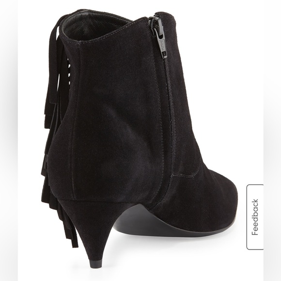 Saint Laurent size 37.5 preloved suede fringe on side low kitten heel Nero - Picture 2 of 7